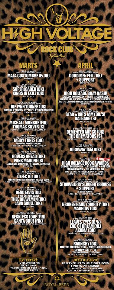 On 10 March Joe performs at High Voltage in Copenhagen, Denmark.